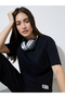 Black Solid Patch Detail Oversized T-Shirt