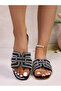 Black Embellished Flat Sandals - 2