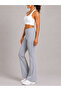 Grey Solid Flared Sweatpants with Drawstring Waist and Pockets - 3