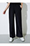 Black Textured Wide Leg Pants with Elastic Waistband