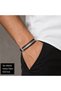 Bellavero Chevron Steel Detailed Adjustable Brown Men's Leather Bracelet