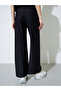 Black Textured Wide Leg Pants with Elastic Waistband - 4