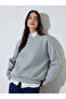 Grey Solid Long Sleeves Oversized Sweatshirt - 3