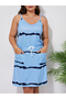 Plus Size Blue Sleeveless Slip Nightdress With Pockets - 5