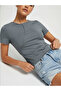 Grey Knitted Slim Fit Round Neck T-Shirt with Lettuce Edge