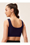 Navy Blue Solid Medium Impact Sports Bra with Removable Cup - 5