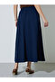 Navy Blue Solid Pleated A-Line Maxt Skirt - 4