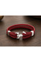 Bordeaux Anchor Double Braided Burgundy Leather Men's Bracelet with Silver Tone Detail - 3