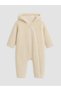 Lcw Baby Beige Hooded Baby Girl Plush Jumpsuit
