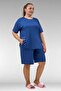 67806 Plus Size Shorts -T-Shirt Combed Cotton Pajama Set - Indigo