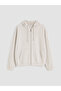 Beige Hooded Soft Touch Women's Zippered Sweatshirt