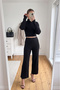 Finger-Gloved Crop-Pants Women's Knitwear Top-Bottom Set - 2