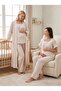 New Season Light Beige Muslin Fabric Special Design Short Sleeve 100% Cotton Maternity Pajama Set with Breastfeeding Feature - 3