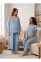 New Season Indigo Muslin Fabric Special Design Short Sleeve 100% Cotton Maternity Pajama Set with Breastfeeding Feature - 4
