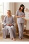 New Season Gray Muslin Fabric Special Design Short Sleeve 100% Cotton Maternity Pajama Set with Breastfeeding Feature - 4