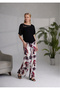Women's Two-Piece Set: Lace Detailed Lycra Blouse and Lycra-Free Patterned Wide-Leg Pants - 3