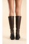 Thick High-Heeled Zippered Below-The-Knee Plain Lace-Up Women's Bitter Brown Boots - 8