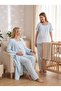 New Season Blue Muslin Fabric Special Design Short Sleeve 100% Cotton Maternity Pajama Set with Breastfeeding Feature - 2