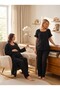 New Season Black Muslin Fabric Special Design Short Sleeve 100% Cotton Maternity Pajama Set with Breastfeeding Feature - 5