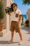 Boys' Summer 100% Cotton 2-Piece Set: Cargo Pocket Elastic Waist Pants and Snap Closure Short Sleeve T-Shirt - 3