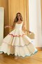 Women's Ecru Color Block Piping Strap Layered Premium Dress with Back Tie Detail - 2