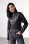 Premium Crop Patterned Slim Fit Women's Black Leather Jacket - 3