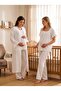 New Season Ecru Muslin Fabric Special Design Short Sleeve 100% Cotton Maternity Pajama Set with Breastfeeding Feature - 4