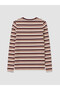 Burgundy bicycle collar striped women's bodysuit - 3