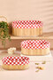 Bamboo Oval Shaped 3-Piece Multi-Purpose Organizer Basket Set with Red Plaid Fabric - 2