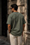 Men's Khaki Mercerized Interlock Fabric Oversize T-Shirt - 5