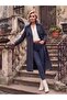 Women's Trendy Below-Knee Bondik Water-Repellent Fabric Lined Buttoned Belted Trench Coat Navy Blue - 2