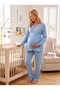 New Season Indigo Muslin Fabric Double-Breasted Tie-Detail Long Sleeve Design 100% Cotton Maternity Pajama Set with Easy Breastfeeding Feature - 7
