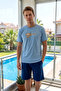Men's Short Sleeve Shorts Single Jersey Fabric Pajama Set 4356 Light Blue - 4