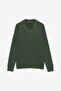 Men's Open Collar Vertical Stitch Green Knit Top - 3
