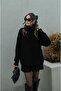 Black Pleated Mini Skirt Fisherman Sweater Bottom Top Knitwear Set - 3