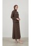 Women's Snap Fastener Skirt Suit Brown - 3