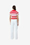 Women's Summer White- Crimson Maxime Knit Striped V Neck Ss Top - 4