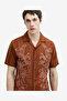 Men's Short Sleeve Dobby Brown Floral Print Holiday Shirt