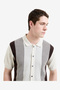 Men's Chocolate Brown/Ecru Ss Button Through Stripe Polo T-Shirt