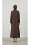 Women's Snap Fastener Skirt Suit Brown - 4