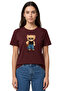 Women's Burgundy Hot Chic Teddy Bear Printed 100% Cotton Comfortable Fit T-Shirt