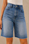 Women's Blue High Waist Cut-Off Denim Bermuda Shorts - 3