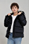 Boys' Winter Fleece Lined Thick Fiber Padded Waterproof Hooded Black Coat - 3