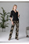 Women's Viscose Double Set – Double-Breasted Front and Lace Detailed Back Blouse and Patterned Lycra Trousers