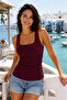 Women's Zero Sleeve Square Neck Lined Special Pattern 95% Cotton 5% Elastane Body Blouse T-Shirt (Ovv-24) - 2
