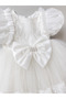 Baby Girl Lace Tulle Balloon Sleeve and Bow Detailed Dress 9998 - 3
