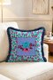 Bohemian Geometric Mosaic Floral Light Blue Fringed Decorative Throw Pillow Cover - 2