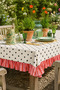 Polka Dot Patterned Pink Ruffled Decorative Garden Balcony Kitchen Tablecloth - 2