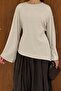Stone Color Waist-Tied Asymmetrical Combed Cotton Blouse - 3