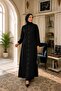 Women's New Season Aerobin Fabric Dress with Elastic Sleeves and Buttons - 2